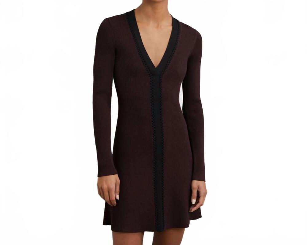 NEW REISS alma craft-stitch rib-knit mini dress in burgundy black